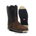 Brown and black boot with a visible brand logo on a white background