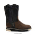 Brown and black cowboy boot with 'estebano' branding on a white background