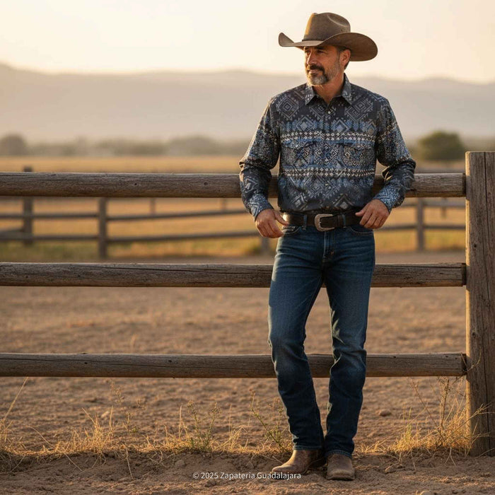 Black Long Sleeve Western Fashion Shirt-LAM3039