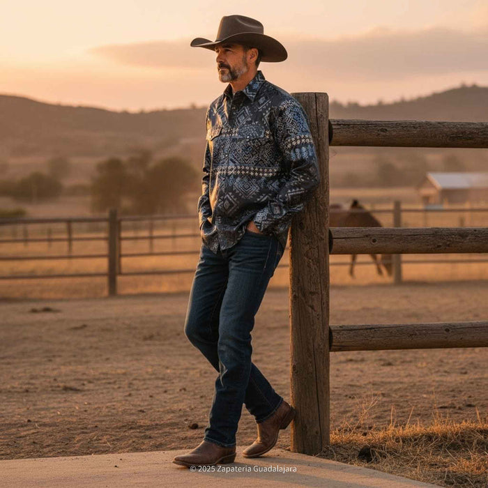 Black Long Sleeve Western Fashion Shirt-LAM3039