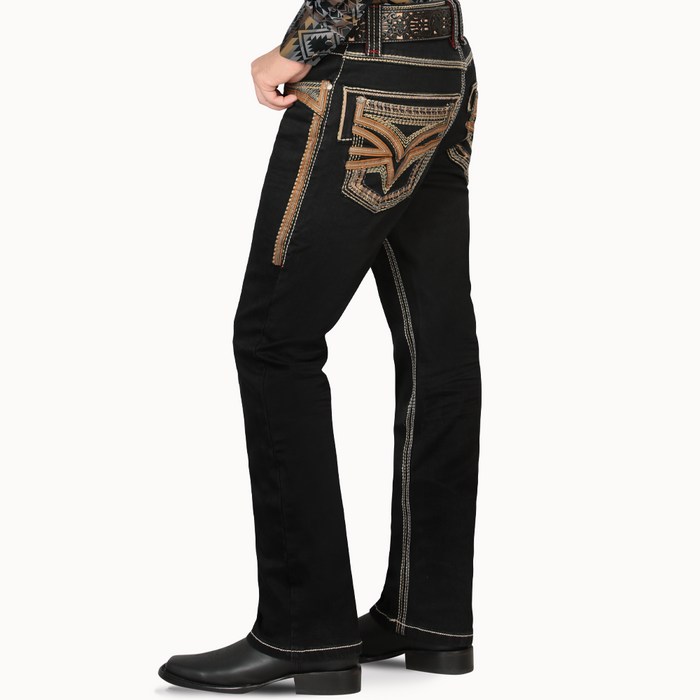 Vaqueros de mezclilla premium elásticos negros estilo western - LAM12101