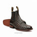 a pair of brown caiman belly leather boots