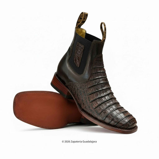 brown leather boots caiman belly print 