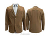 A brown western-style blazer shown from the front and back, featuring suede-like shoulder panels and flap pockets, displayed on a white background.