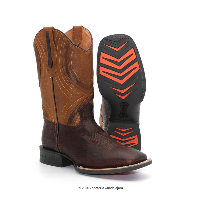 Bota de cuero con suela de goma y punta cuadrada color Crazy Tabaco-010146
