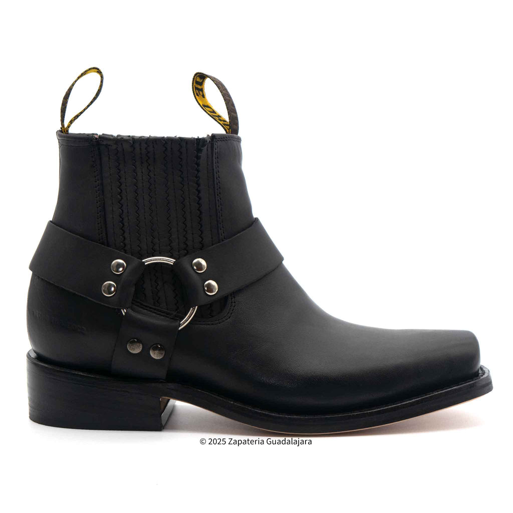 MEN'S CLASSIC BIKER SQUARE TOE GRASSO BLACK LEATHER BOOT T-62