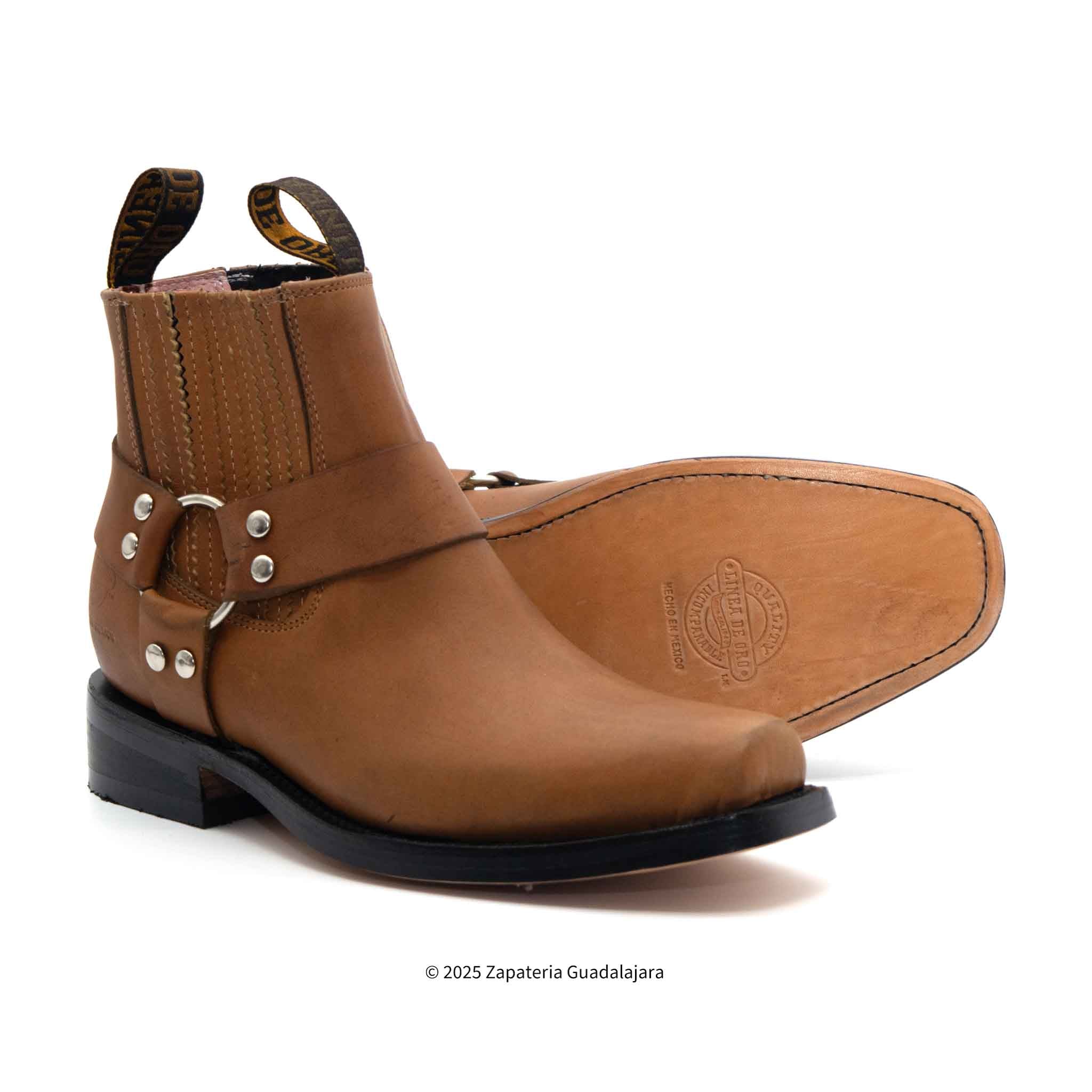 MEN'S CLASSIC BIKER SQUARE TOE GRASSO HONEY LEATHER BOOT T-62
