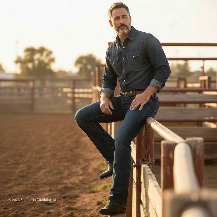 Man sitting on a wooden fence in a rural setting with sunset lighting