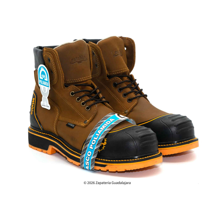 Bota de trabajo de piel color Mango Crazy con casco de proteccion Establo-581