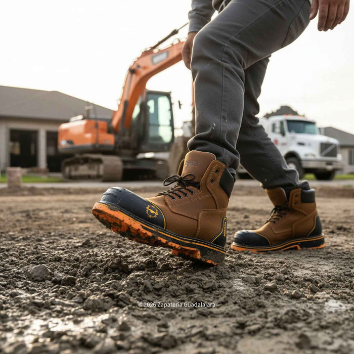 Bota de trabajo de piel color Mango Crazy con casco de proteccion Establo-581