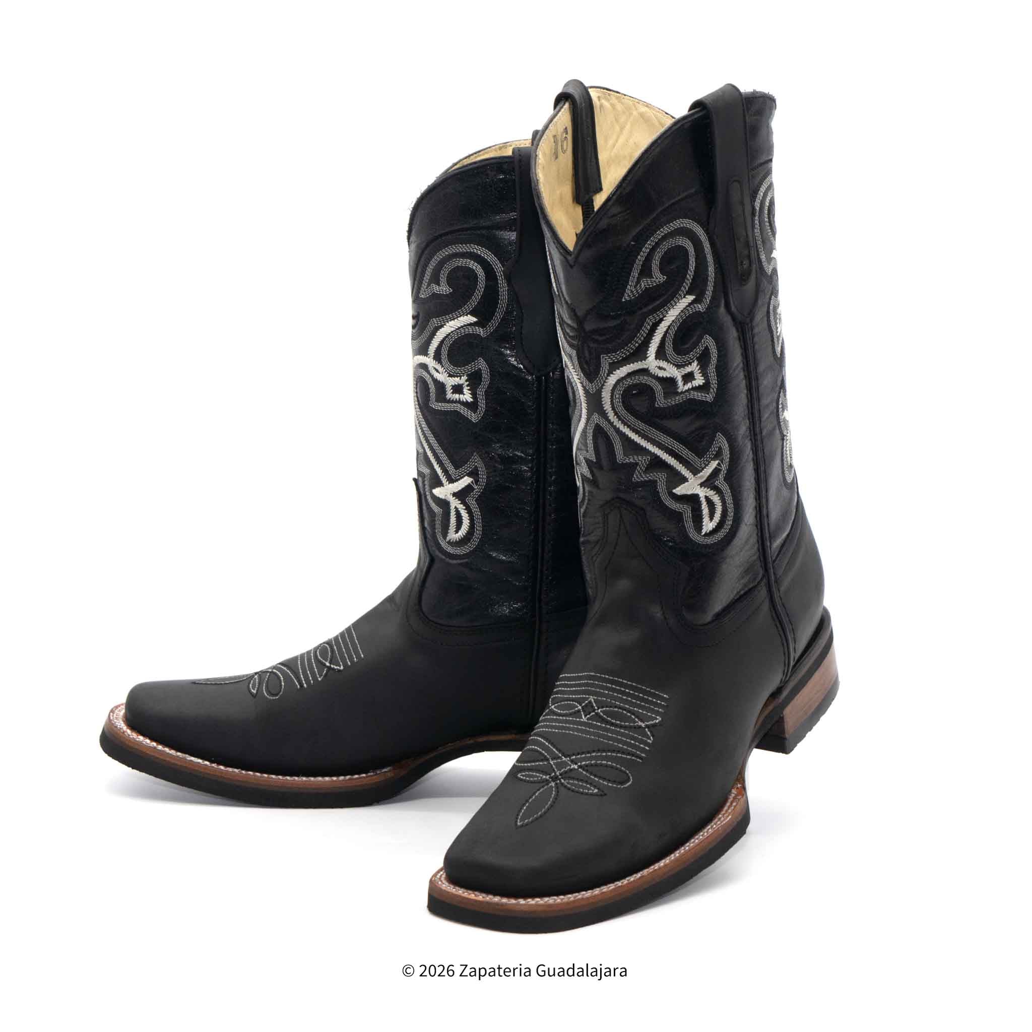 靴 [AMERI] DIMENSIONALSQUARE BOOTS Crazy Black Square Toe Rubber Sole Leather Boot-010146 | Genuine