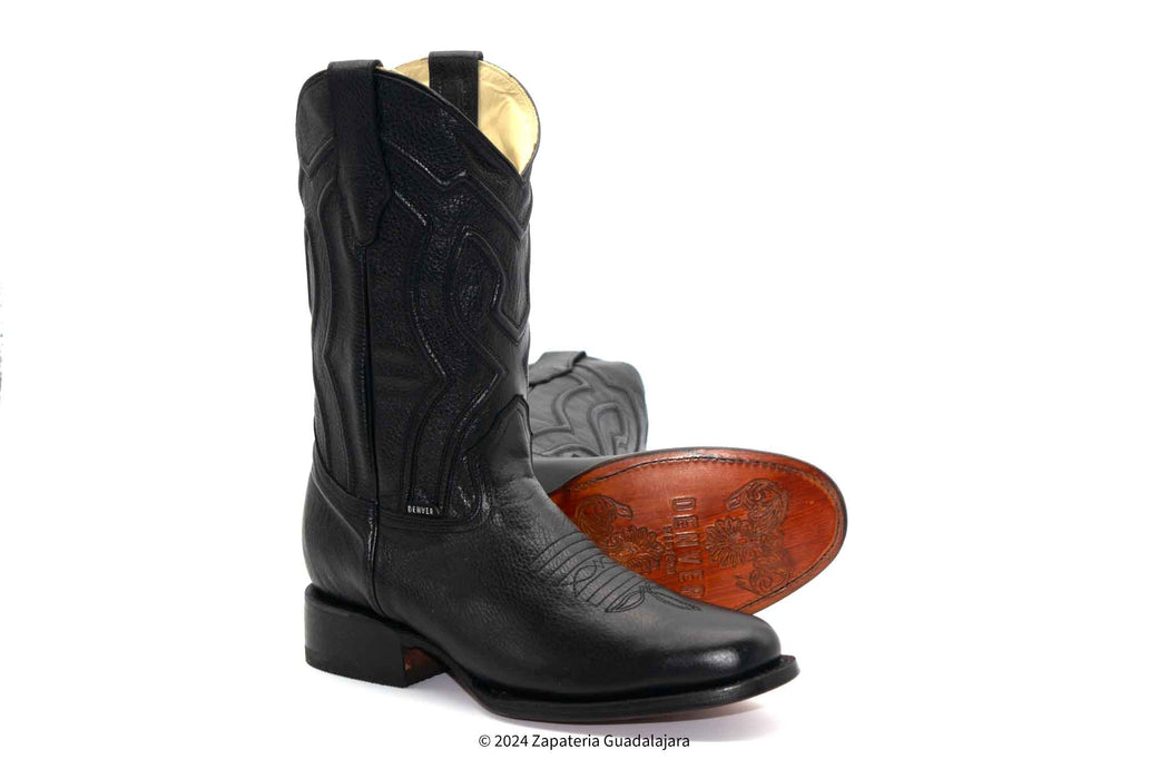 DENVER MEN OLD WEST CLASSIC ROUND TOE BLACK LEATHER BOOT