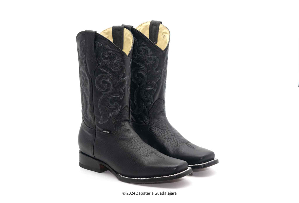 Denver Alfa Men Square Toe Black Leather Boot Denver Alfa Men Square Toe Black Leather Boot