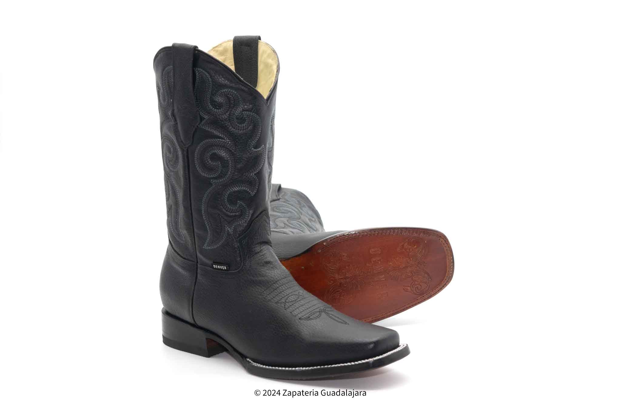 Denver Alfa Men Square Toe Black Leather Boot