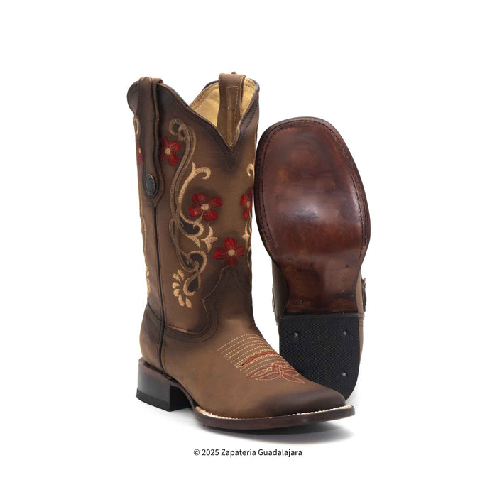 Faded Tabacco Wide Square Toe Leather Boot-ZG013