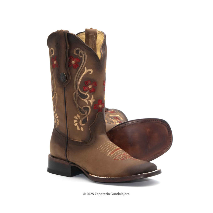 Faded Tabacco Wide Square Toe Leather Boot-ZG013