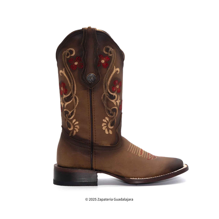 Faded Tabacco Wide Square Toe Leather Boot-ZG013