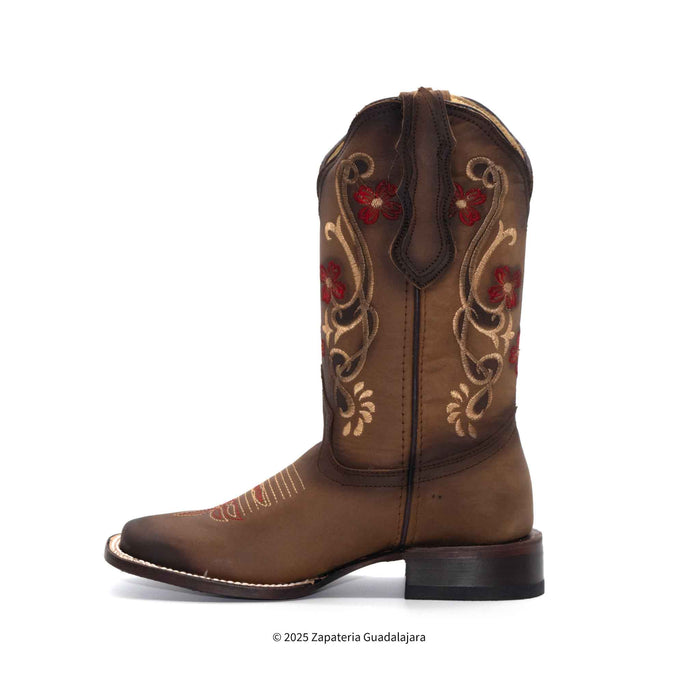 Faded Tabacco Wide Square Toe Leather Boot-ZG013