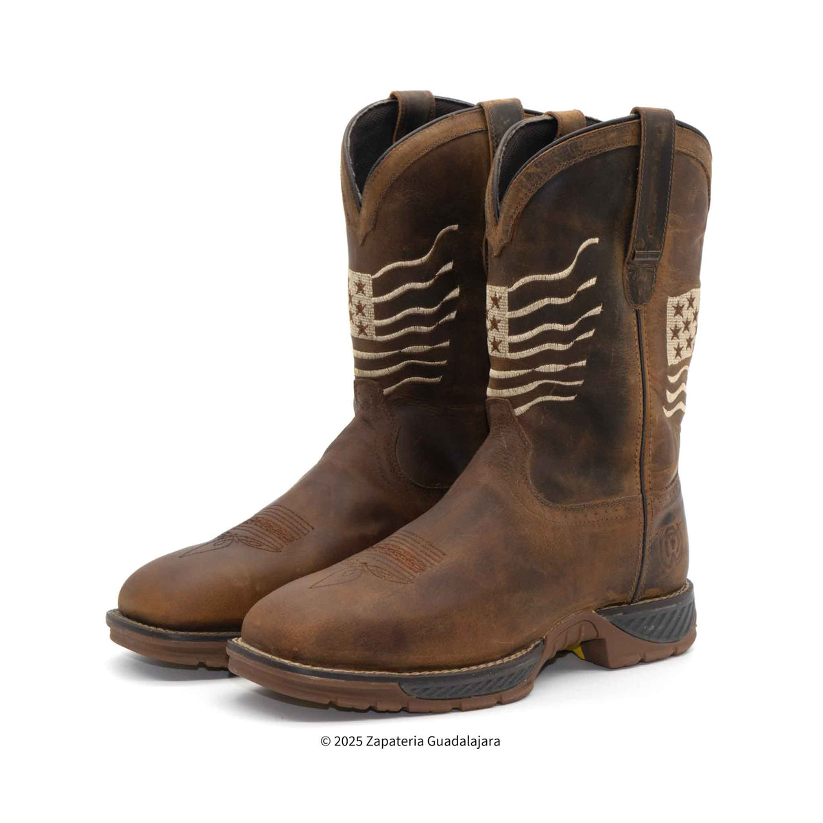 Flag Embroidered Waterproof Composite toe Brown leather work boot-207 ...