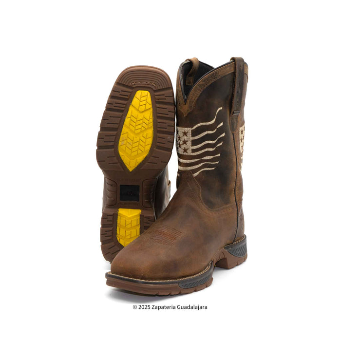 Flag Embroidered Waterproof Composite toe Brown leather work boot-207