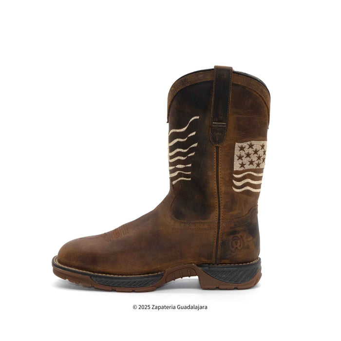 Flag Embroidered Waterproof Composite toe Brown leather work boot-207