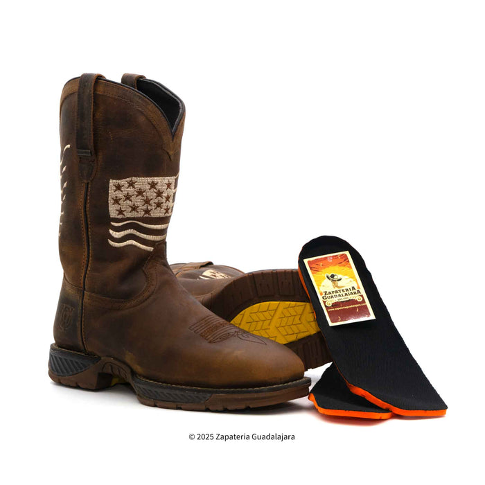 Flag Embroidered Waterproof Composite toe Brown leather work boot-207