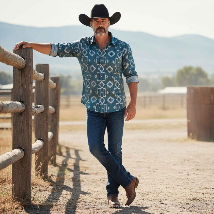 Green Long Sleeve Western Fashion Shirt-LAM4474