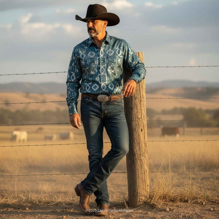 Green Long Sleeve Western Fashion Shirt-LAM4474