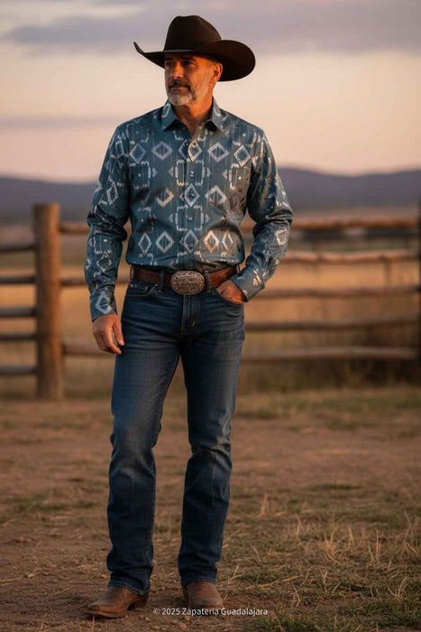 Green Long Sleeve Western Fashion Shirt-LAM4474