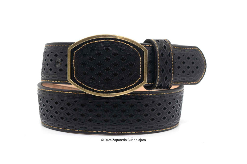 H046 WESTERN 2" LASER LEATHER BELT BLACK