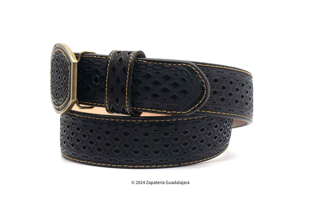 H046 WESTERN 2" LASER LEATHER BELT BLACK