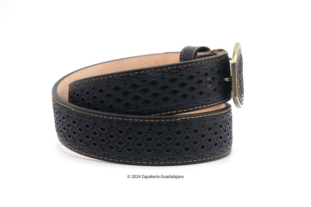 H046 WESTERN 2" LASER LEATHER BELT BLACK