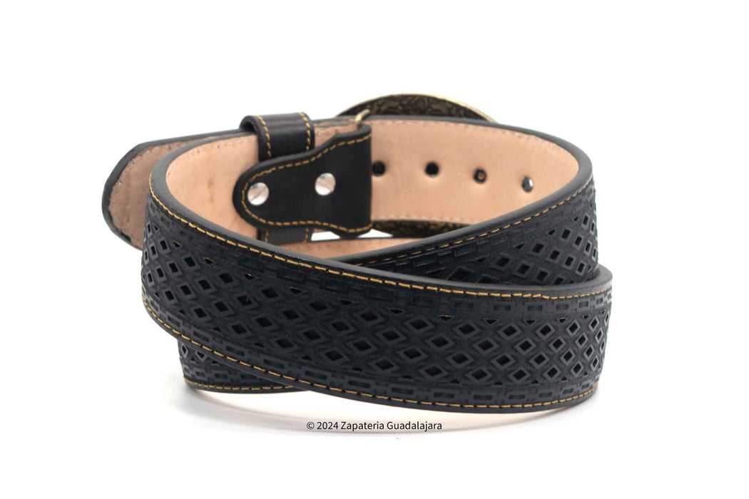 H046 WESTERN 2" LASER LEATHER BELT BLACK