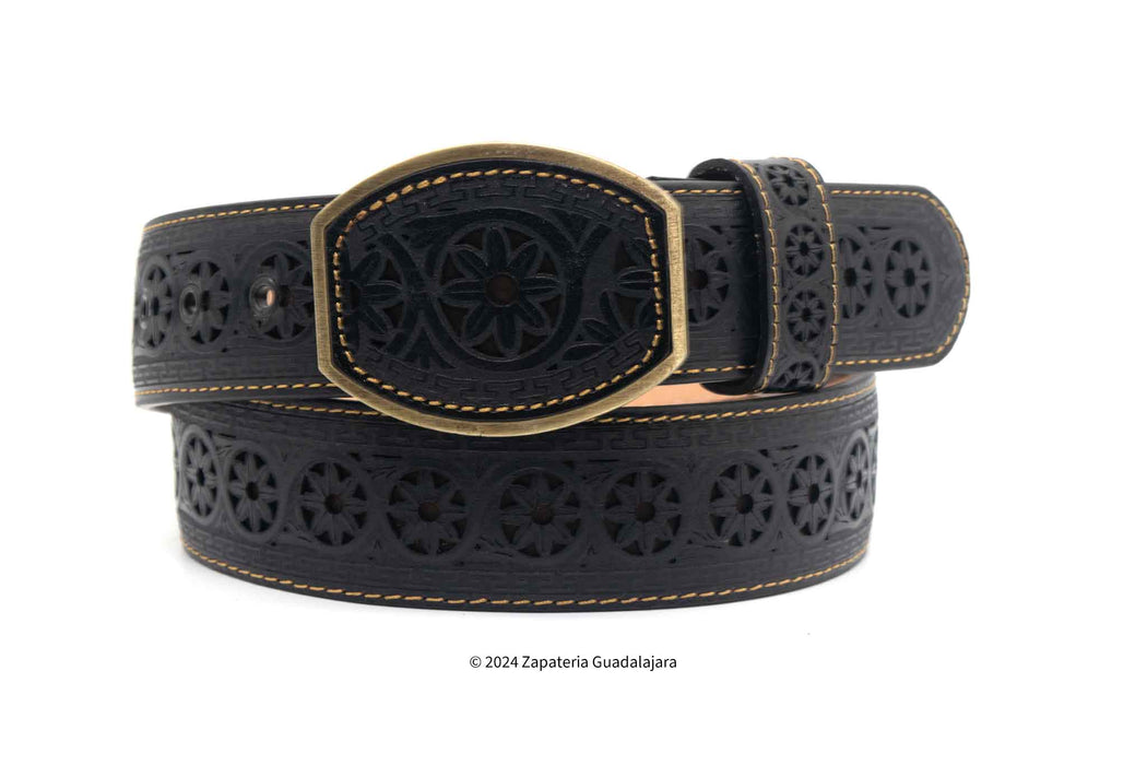 H048 WESTERN 2" LASER LEATHER BELT BLACK