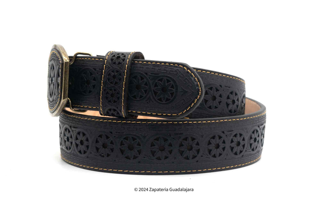 H048 WESTERN 2" LASER LEATHER BELT BLACK