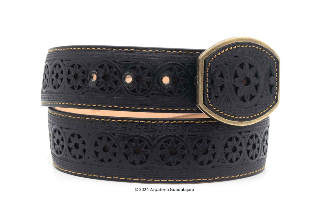 H048 WESTERN 2" LASER LEATHER BELT BLACK