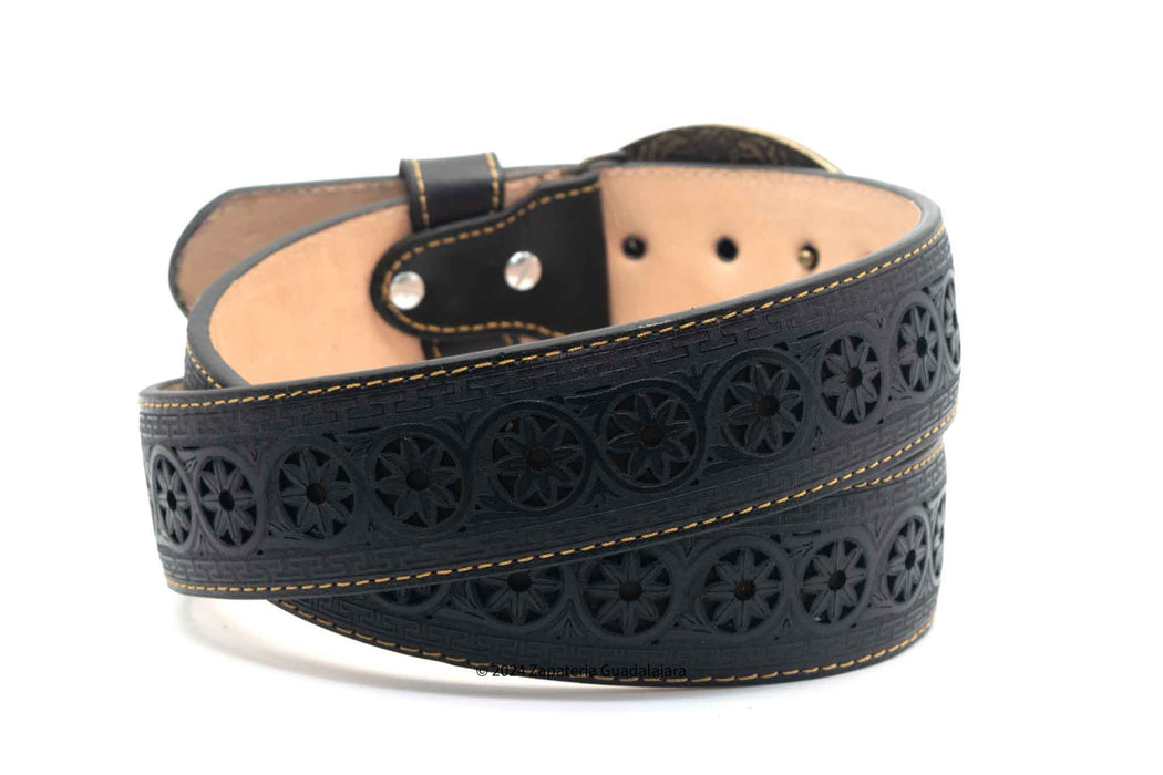 H048 WESTERN 2" LASER LEATHER BELT BLACK