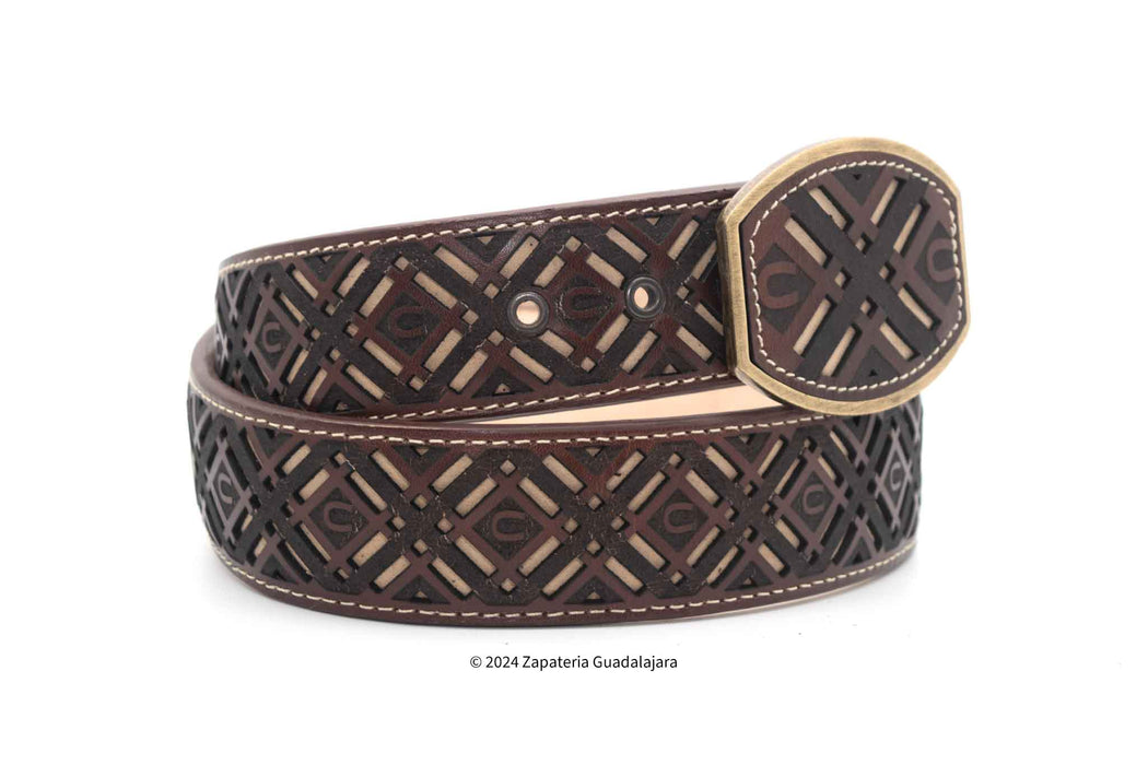 H061 WESTERN 2" LASER LEATHER BELT BROWN