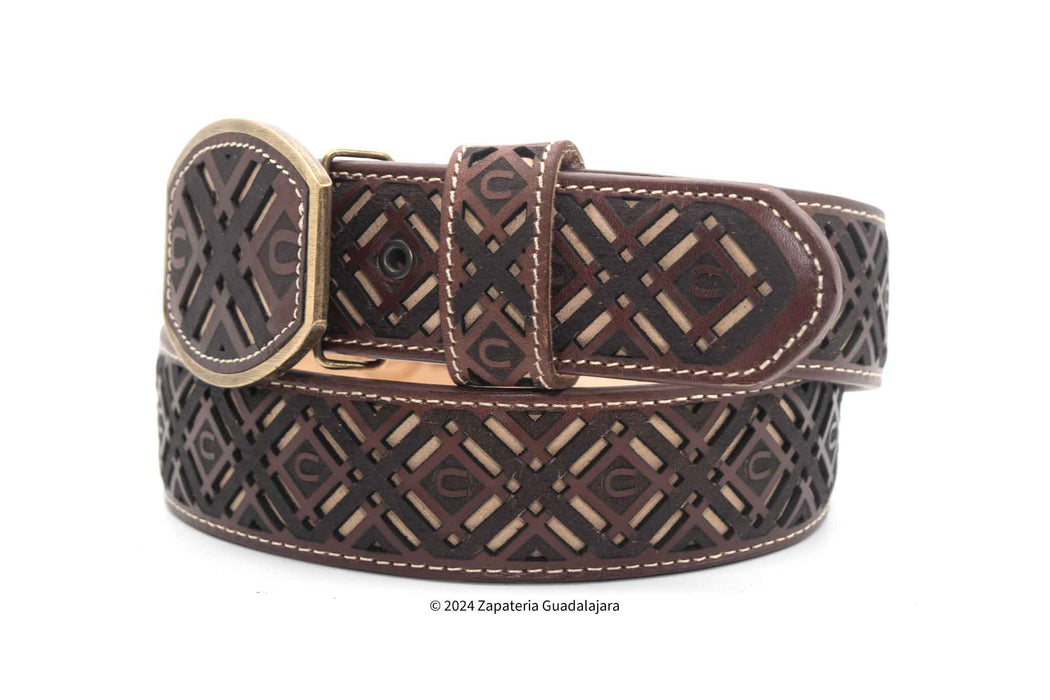 H061 WESTERN 2" LASER LEATHER BELT BROWN