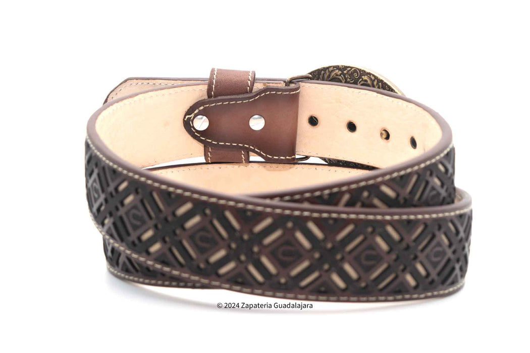 H061 WESTERN 2" LASER LEATHER BELT BROWN