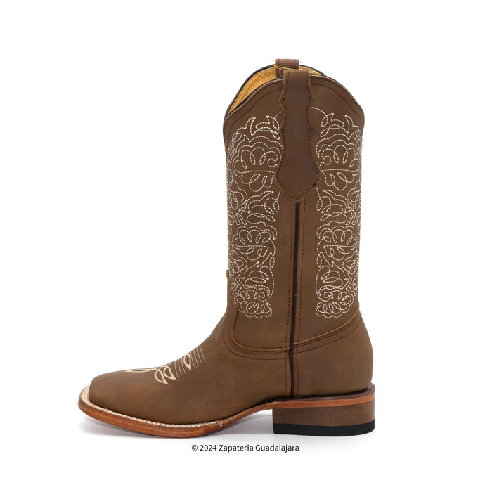 H2221231 WOMEN WIDE SQUARE TOE CRAZY TANG LEATHER BOOT