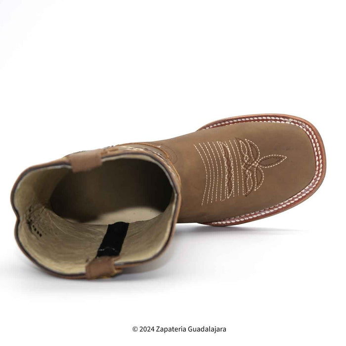 Women's Wide Square Toe Crazy Tan Embroidered Leather Boot-H22M2631F