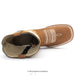 Brown leather boot with white stitching on a white background