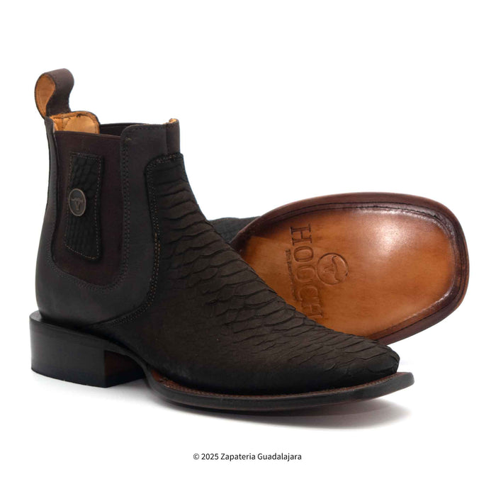 BOTA DE HOMBRE CON PUNTA ANCHA Y ESTAMPADO DE PITÓN TRIBUTE EN PIEL MARRÓN CHOCOLATE - H42R6394