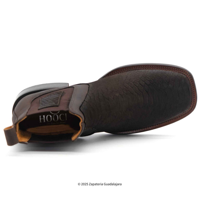 BOTA DE HOMBRE CON PUNTA ANCHA Y ESTAMPADO DE PITÓN TRIBUTE EN PIEL MARRÓN CHOCOLATE - H42R6394
