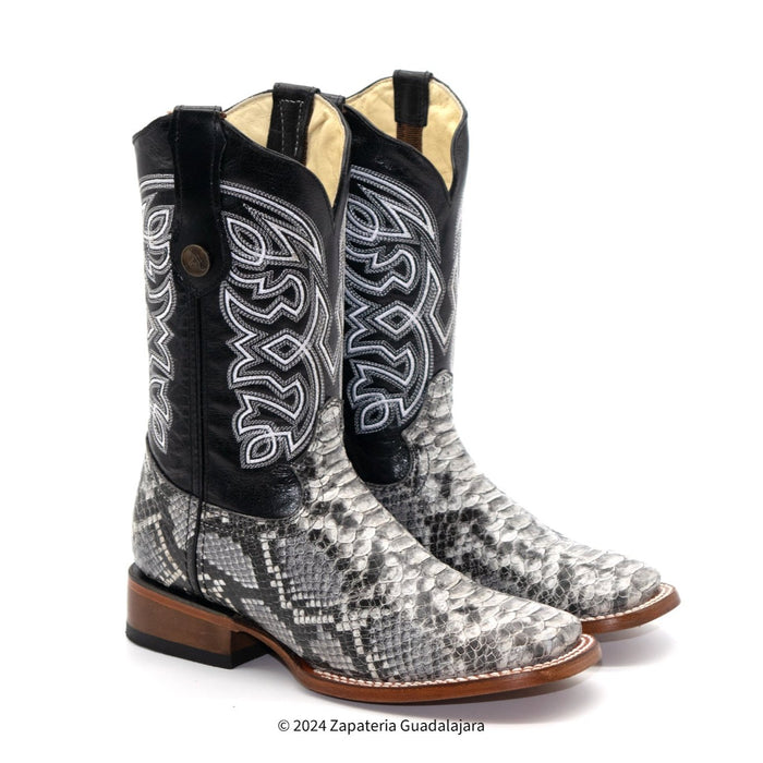 H526304 MEN WIDE SQUARE TOE FAUX PYTHON LEATHER COWBOY BOOT