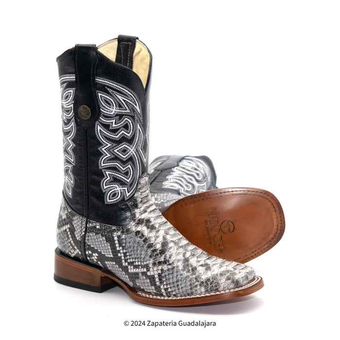 H526304 MEN WIDE SQUARE TOE FAUX PYTHON LEATHER COWBOY BOOT