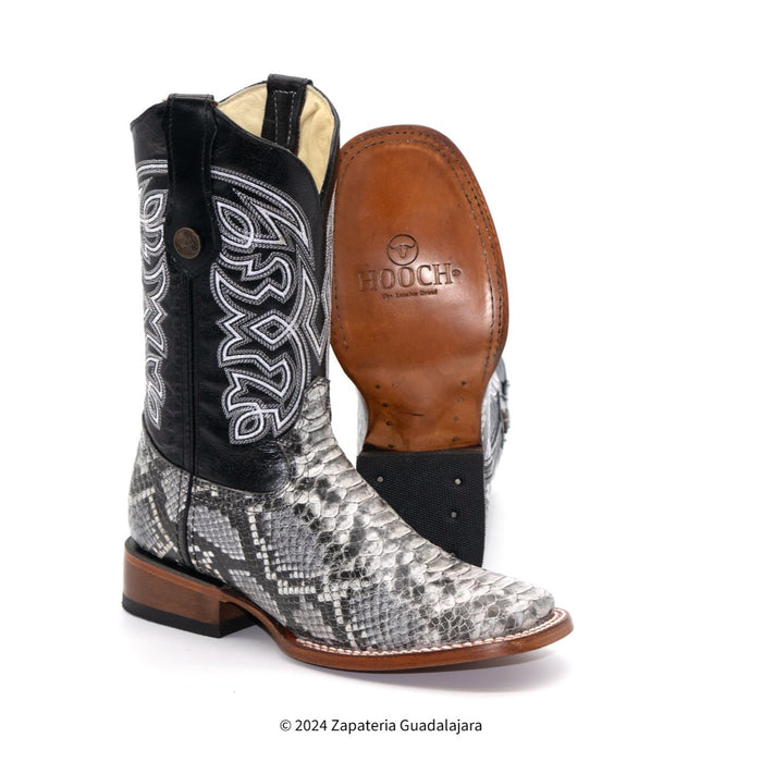 H526304 MEN WIDE SQUARE TOE FAUX PYTHON LEATHER COWBOY BOOT