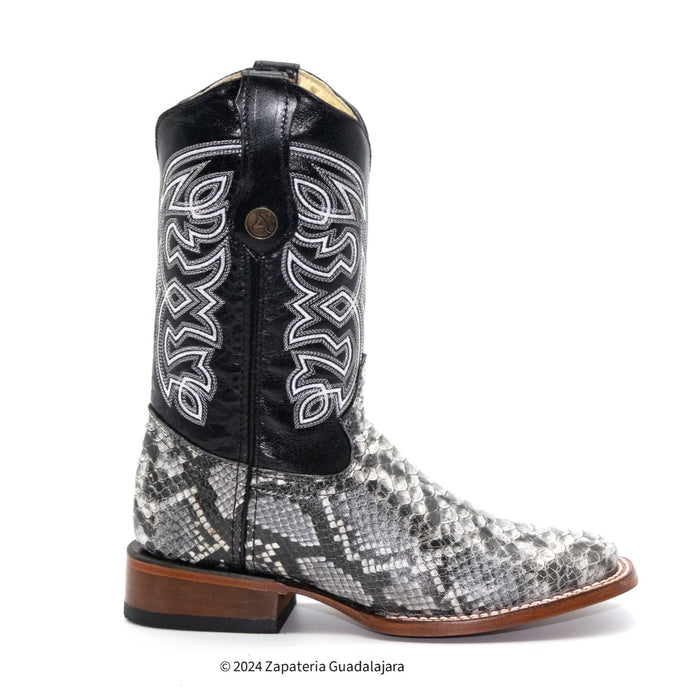 H526304 MEN WIDE SQUARE TOE FAUX PYTHON LEATHER COWBOY BOOT