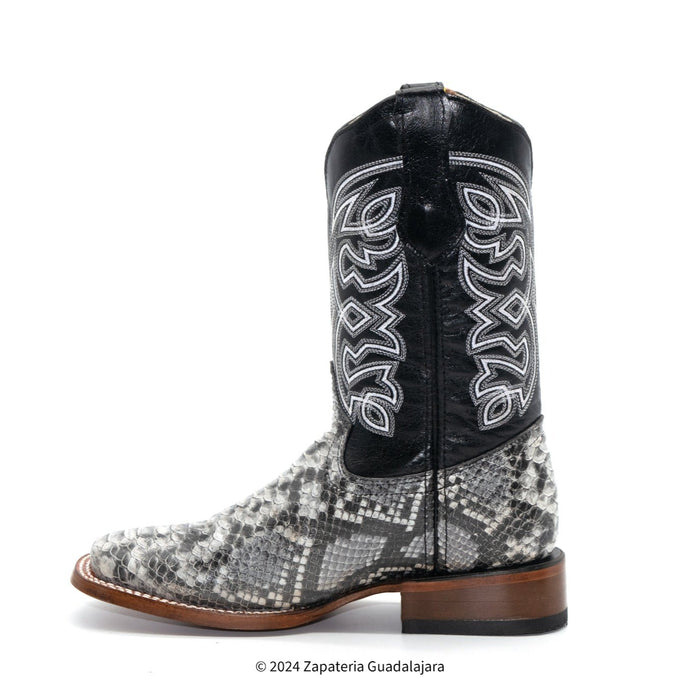 H526304 MEN WIDE SQUARE TOE FAUX PYTHON LEATHER COWBOY BOOT